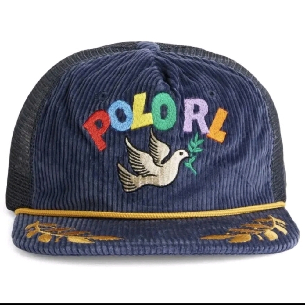 Polo by Ralph Lauren Navy Corduroy Trucker Hat with Multicolor Logo